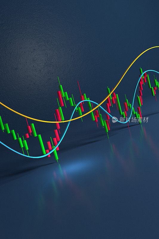 股票图表上的蓝色背景- 3D渲染
